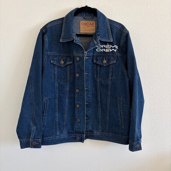 The Creme Shop Denim Jacket Unisex Medium Oscar Jeans Embroidered Blue Cotton - Picture 1 of 14